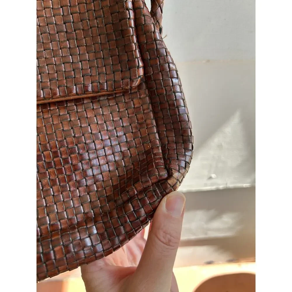 Vintage Woven Warm Brown Leather Cross-body Bag Purse Nine West